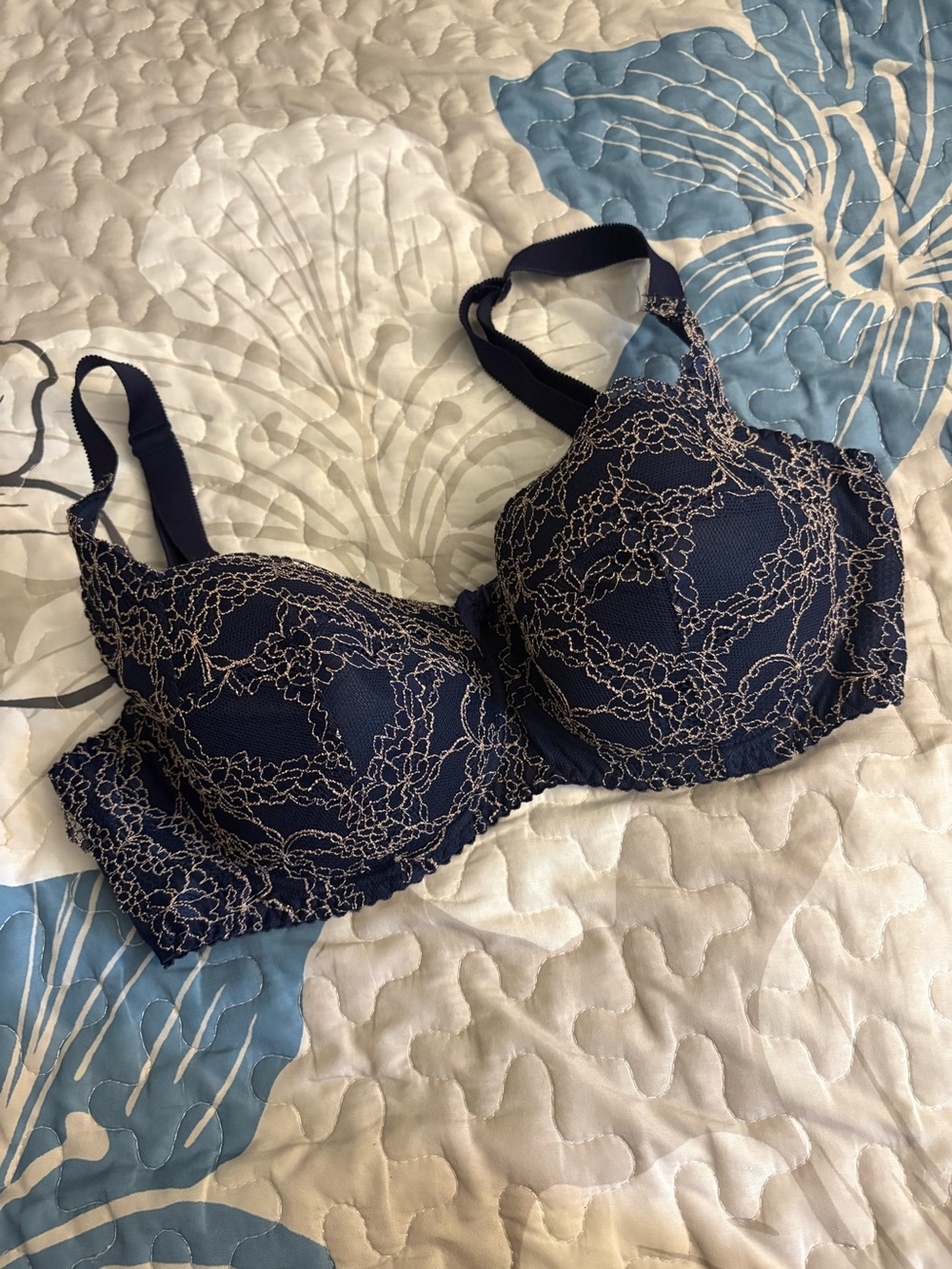 Navy Lace Underwire Bra - 36DDD